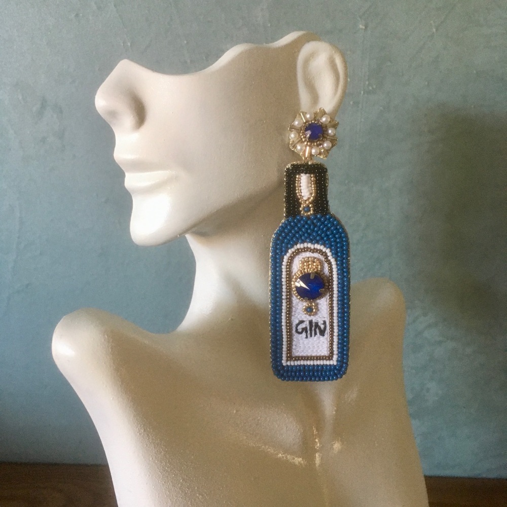 NWT Love My Gin Beaded Earrings Handmade in India